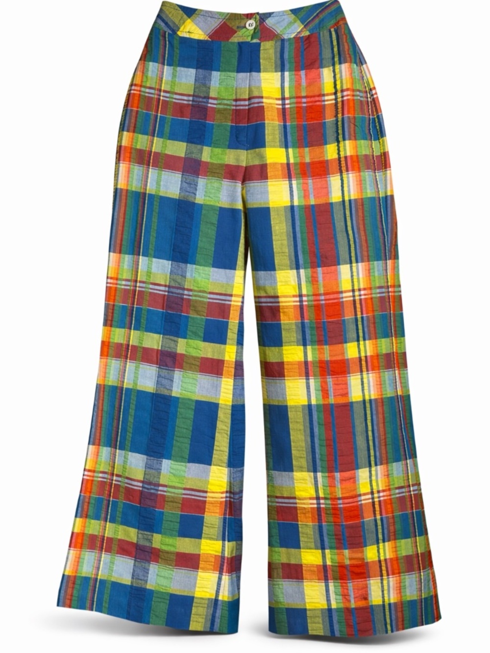 Vintage Madras Plaid Wide Leg Pants High Rise Cotton XS